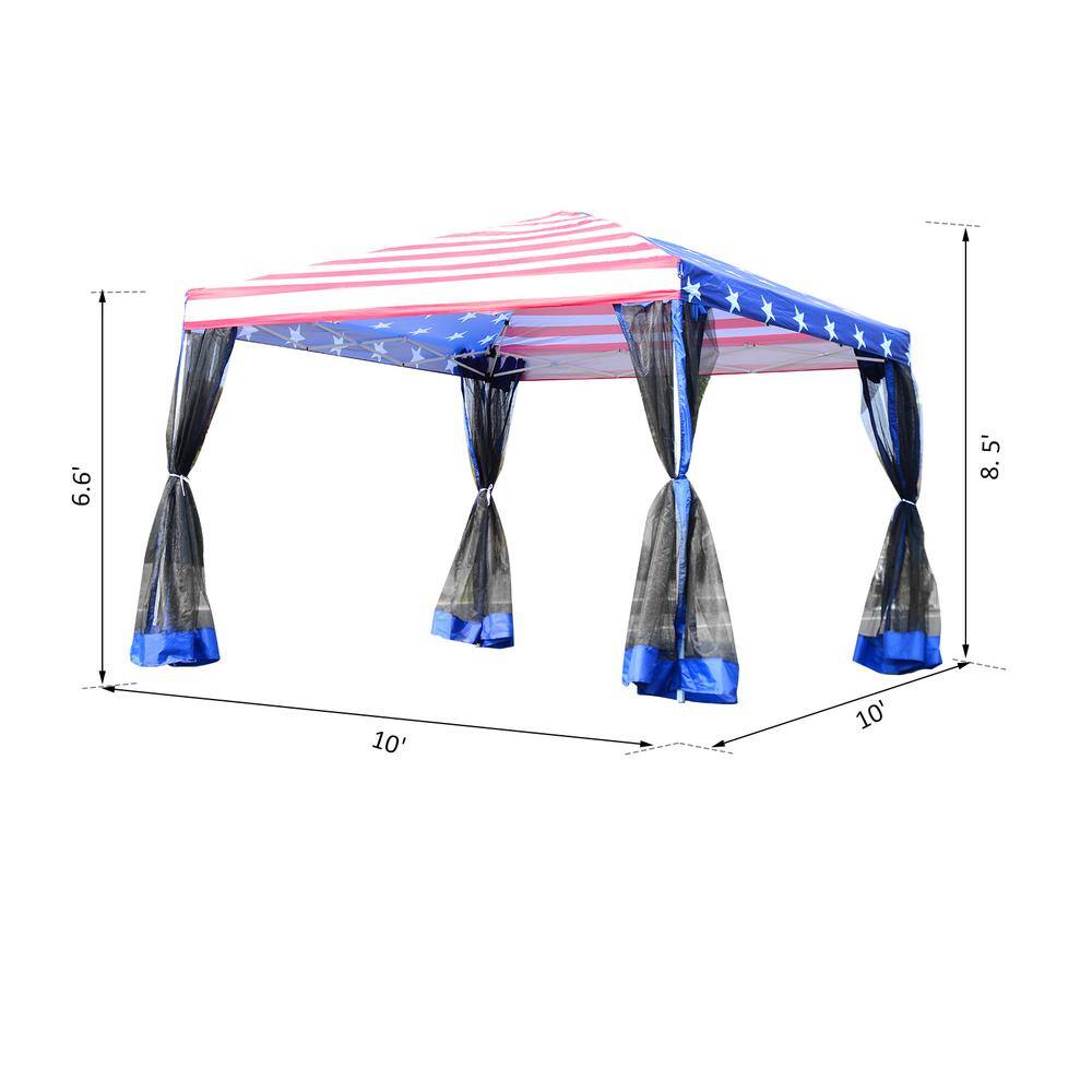 Outsunny 10 ft. x 10 ft. American Flag Pop-up Canopy Vendor Tent with Removeable Mesh Walls Easy Setup and Travel Bag Included 840-014