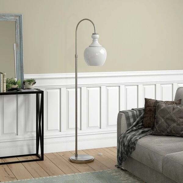 Verona Arc Floor Lamp with White Milk Glass Shade