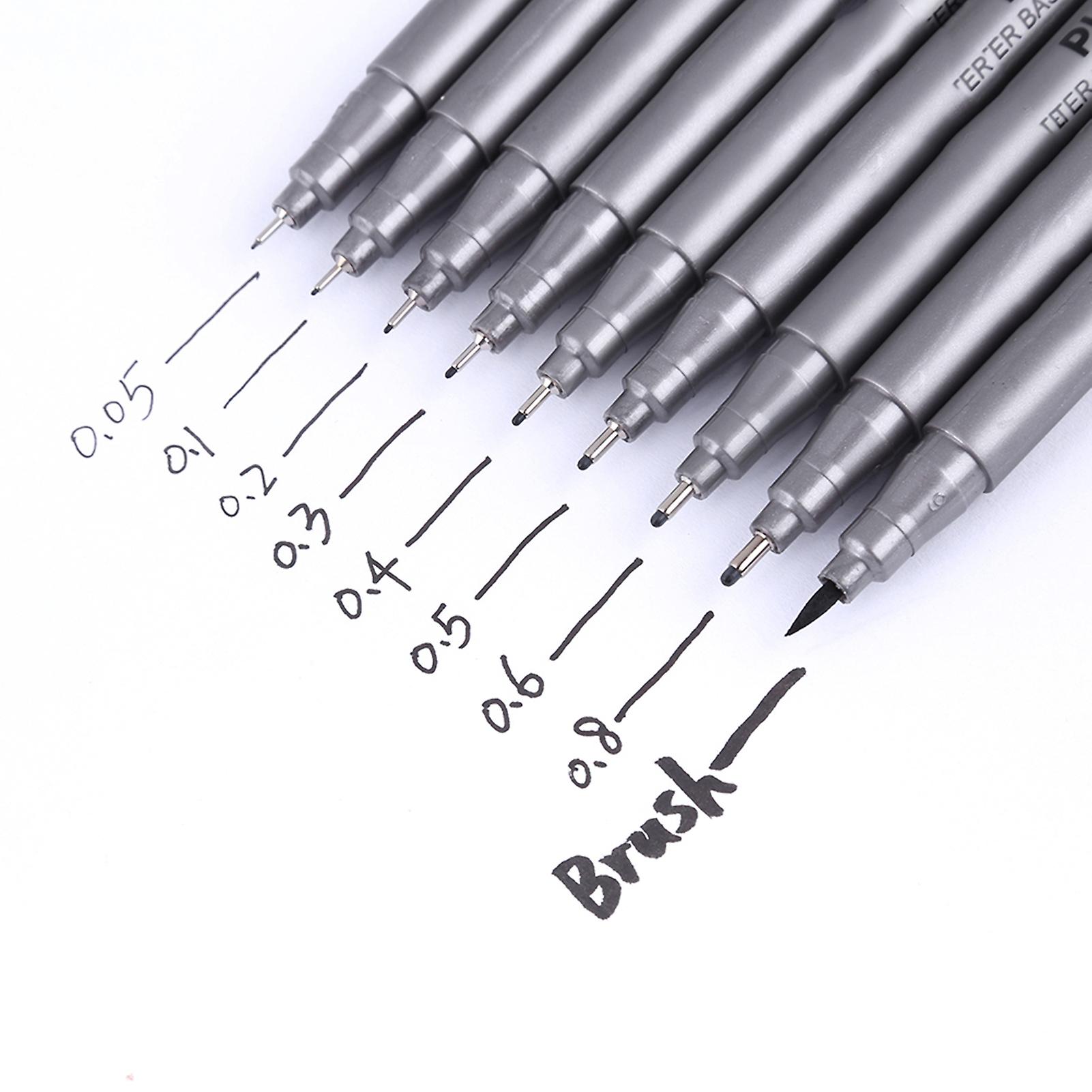 9pcspigment Linersset Waterproof Fine Line Drawing Pen Sketching Art Brush With Pen Bag