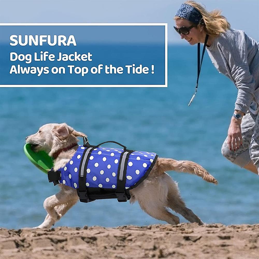 Dog Life Jacket， Adjustable Doggie Life Jacket Pet Life Preserver With High Buoyancy Dog Lifesaver-blue