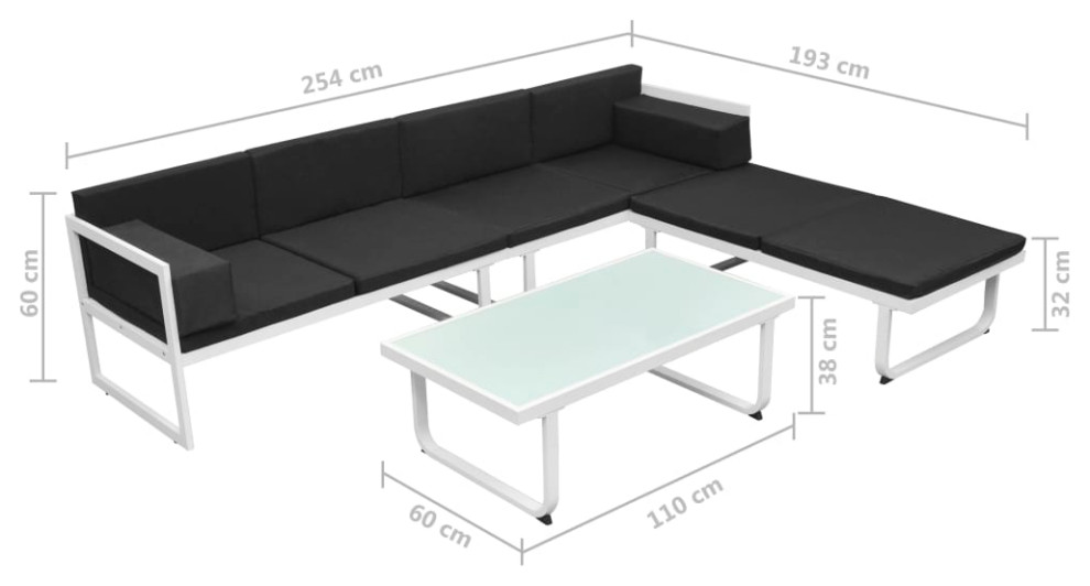 vidaXL Patio Furniture Set 5 Piece Outdoor Sofa with Table Aluminum Black   Contemporary   Outdoor Lounge Sets   by vidaXL LLC  Houzz