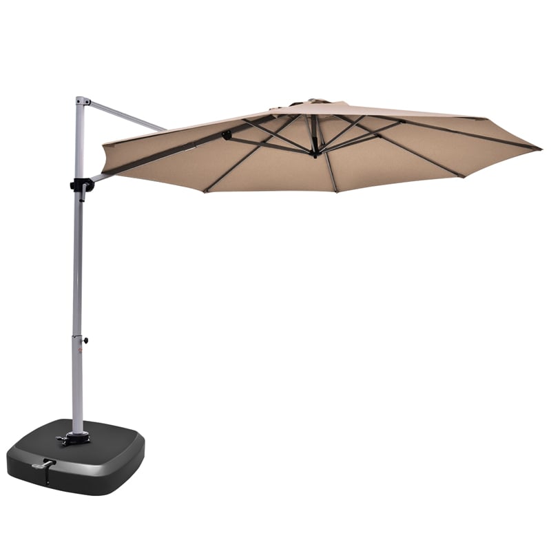 11 FT Patio Offset Cantilever Umbrella 360° Rotation Tilt with Cross Base & Crank Handle