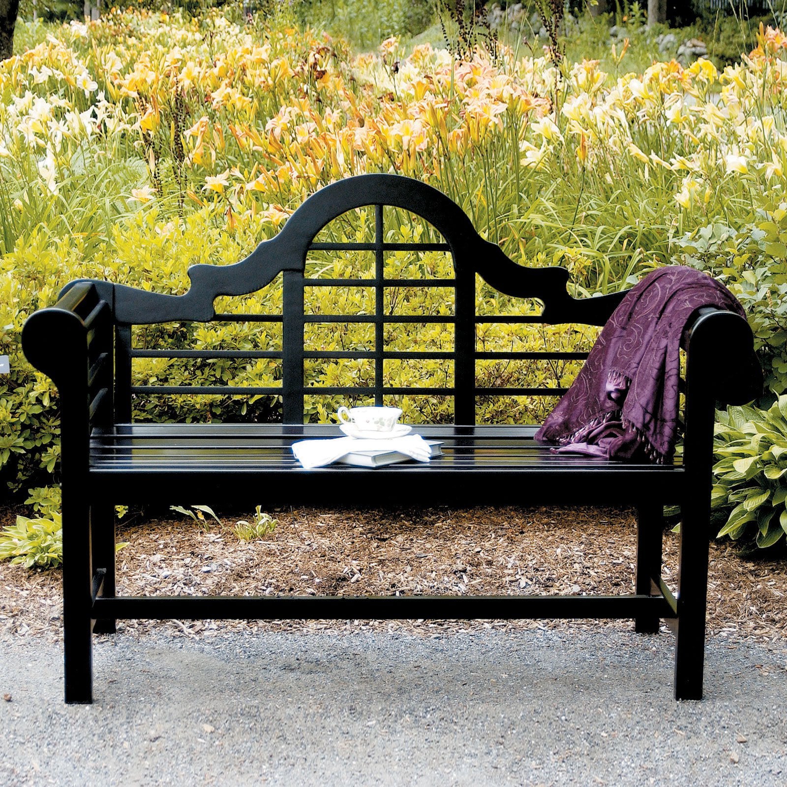 Achla Designs Lutyens 54 in. Black Eucalyptus Bench