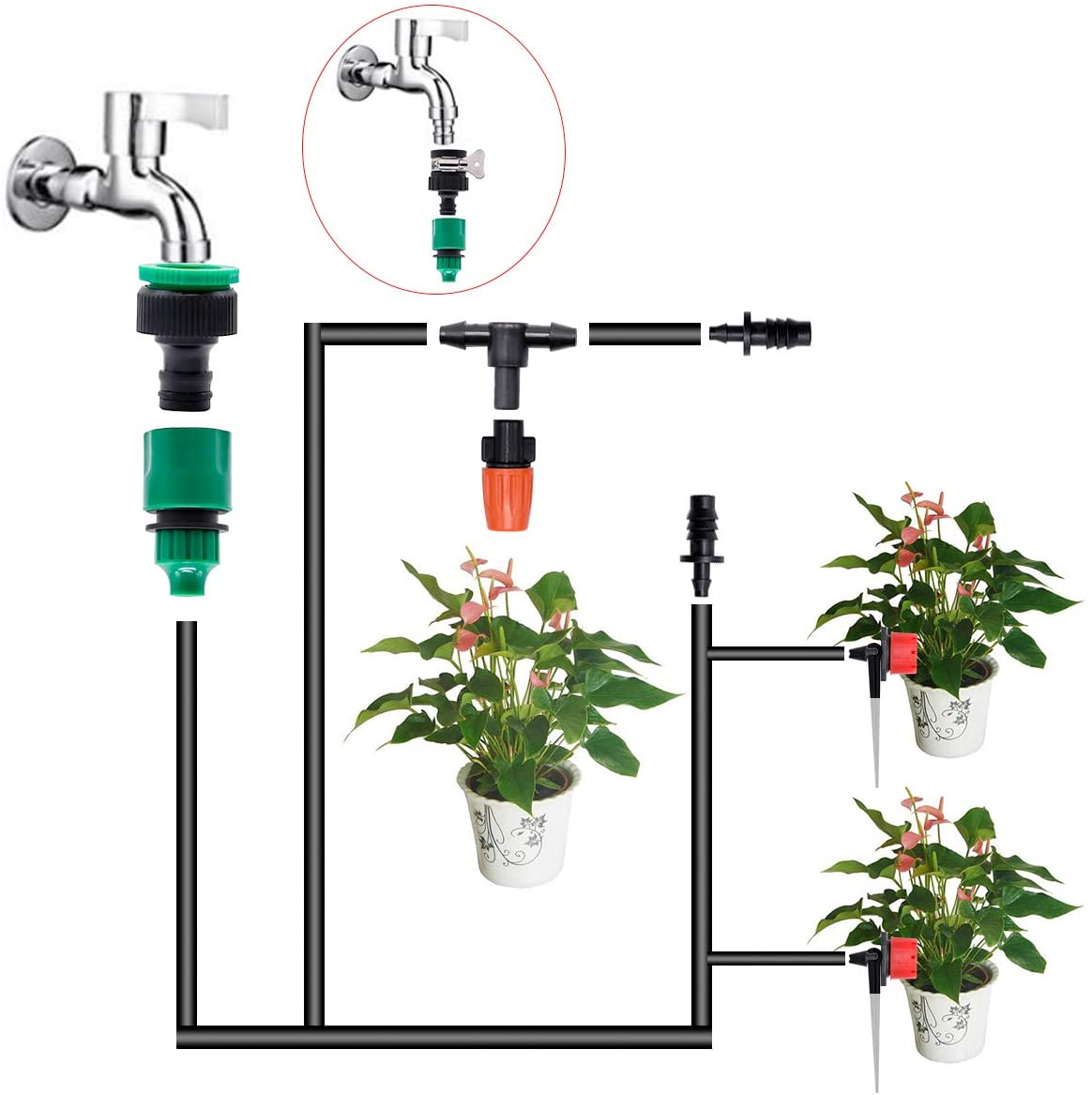 Flantor Drip Irrigation System - 66ft Garden Irrigation System with 1/4