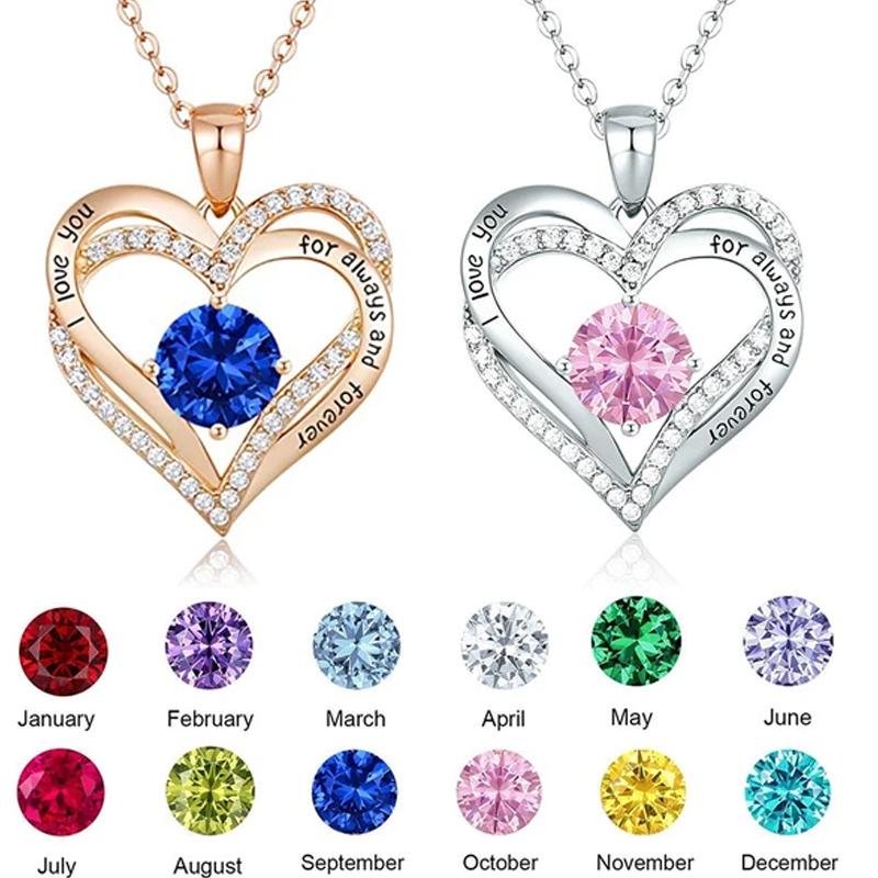 Love Heart Birthstone Pendant Necklace