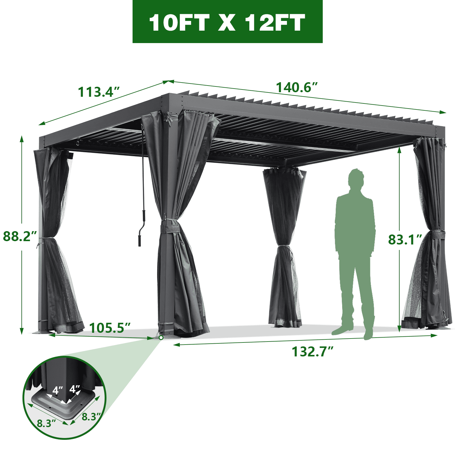 Mellcom 10'×12' Louvered Pergola, Aluminum Gazebo with Adjustable Roof for Outdoor Deck Garden Patio