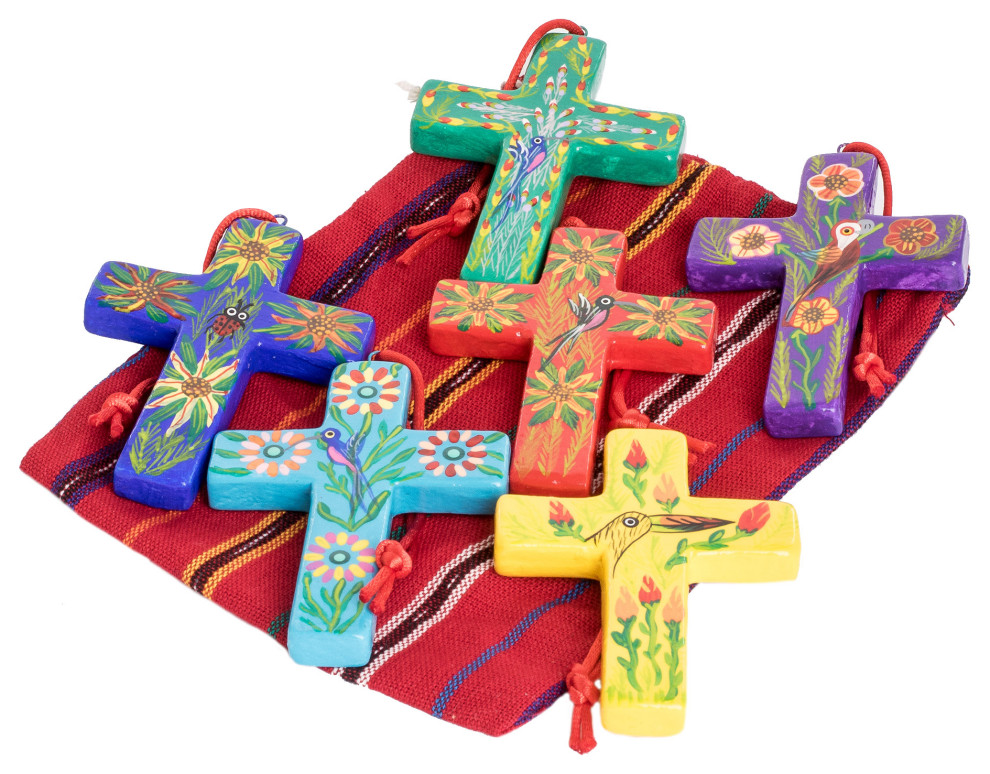 Novica Handmade Floral Crosses Ceramic Ornaments (Set Of 6)   Christmas Ornaments   by NOVICA  Houzz