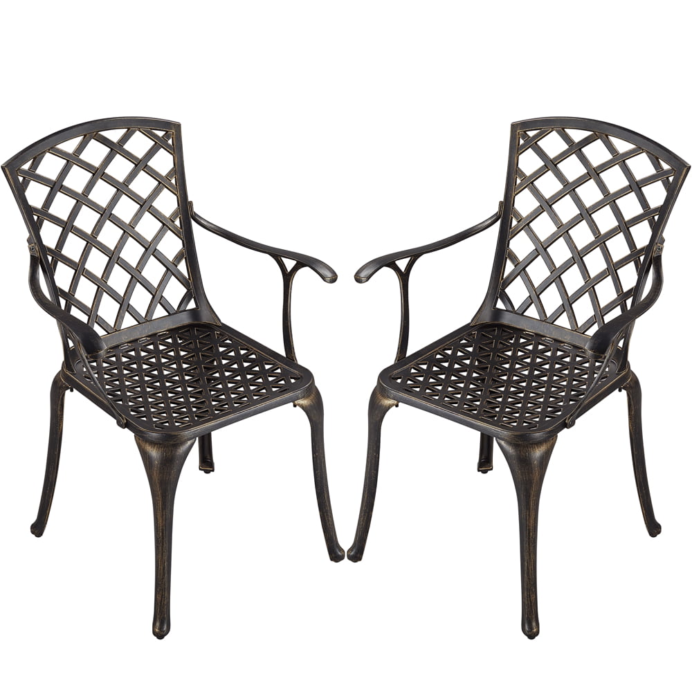 Yaheetech Set of 2 Outdoor Patio Dining Chairs, Antique Cast Aluminium Bistro Chairs with Armrests for Garden Lawn Porch Backyard, Bronze