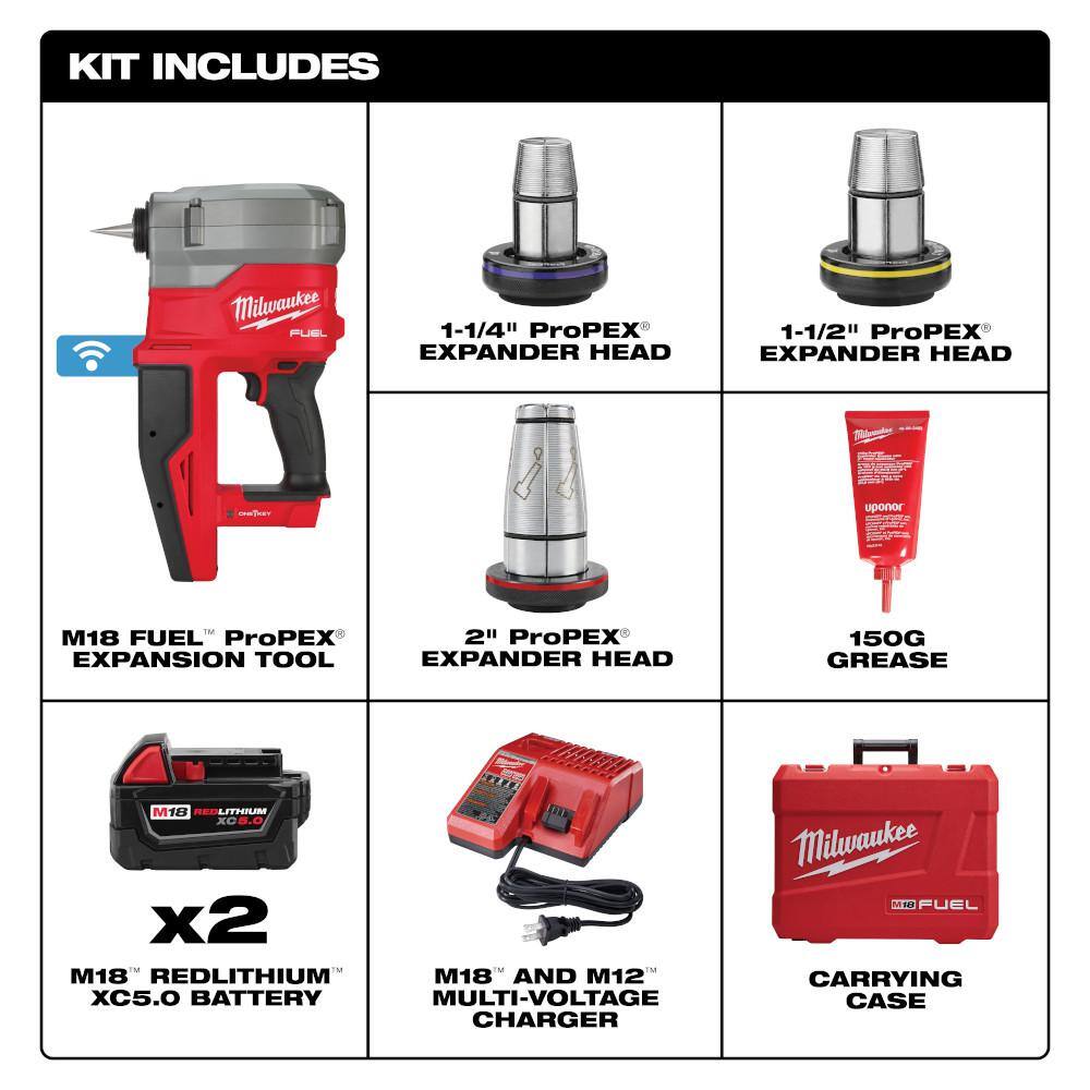 MW M18 Fuel 18-Volt Lithium-Ion Brushless Cordless 12 in. - 2 in. Expansion Tool Kit with 3-Heads 2-Batteries 2932-22XC