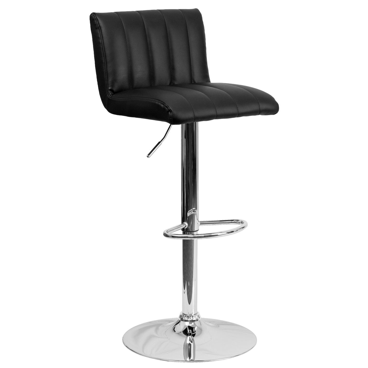 Flash Furniture Contemporary Black Vinyl Adjustable Height Barstool with Vertical Stitch Back/Seat and Chrome Base