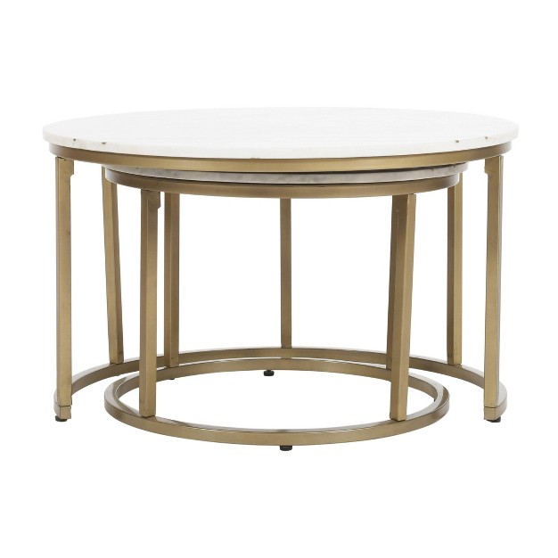 Set Of 2 Fredrick Contemporary Nesting Tables With Gold Powder Coated Base White gray Treasure Trove