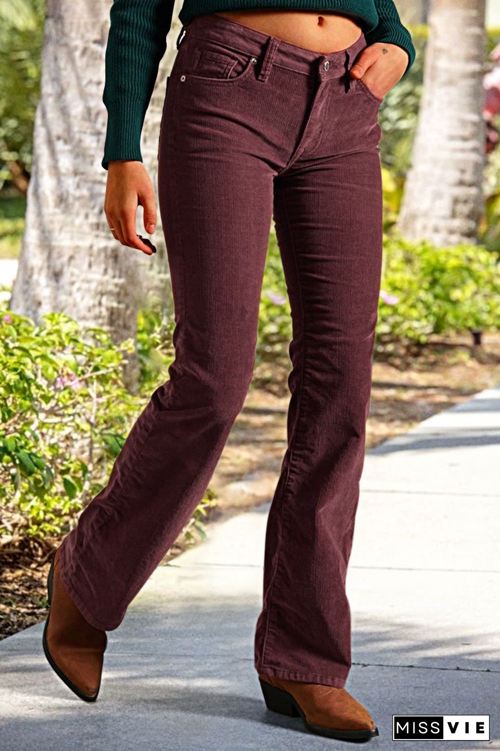 Corduroy Mid Waist Flare Pants