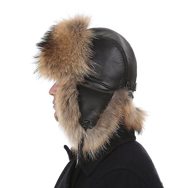 Men's Fur Hat Winter Warm Fur Cap Fox Fur Leather Russia Aviator Hats For Outdoor