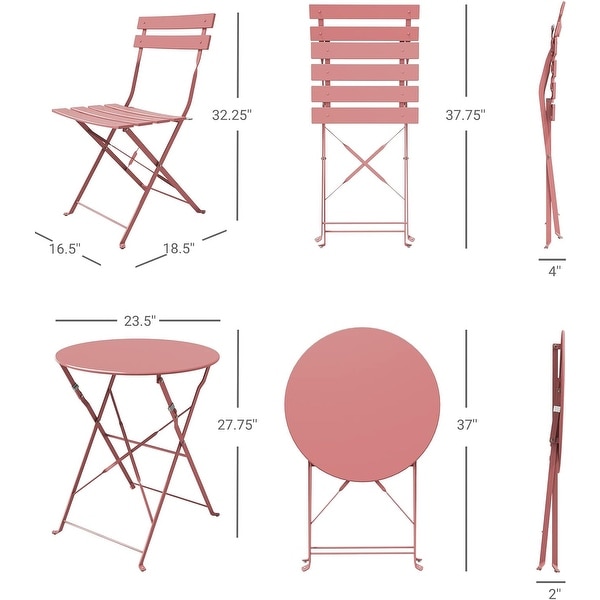 3Piece Bistro Set Folding Outdoor Furniture Sets with Premium Steel Frame Portable Design for Bistro and Balcony