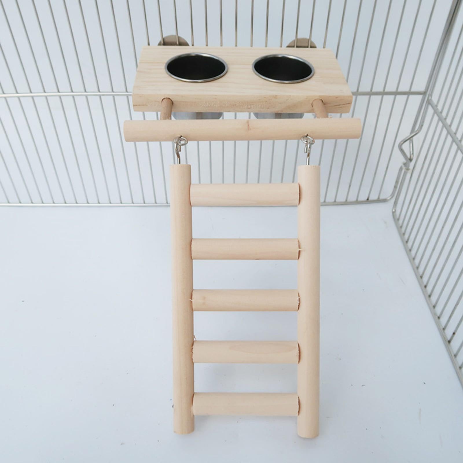 Parrot Playstand，Wooden Bird Playground Training Perch Platform Climbing Ladder Exercise Toy with 2 Feeder Cups for Parakeet Cockatiel