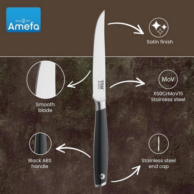 Amefa Tenderloin Steak Knives Set Of 6 Premium High Carbon Mov Stainless Steel Ergonomic Handle Design Straight Edge 5 Inch Blade Steak Knife