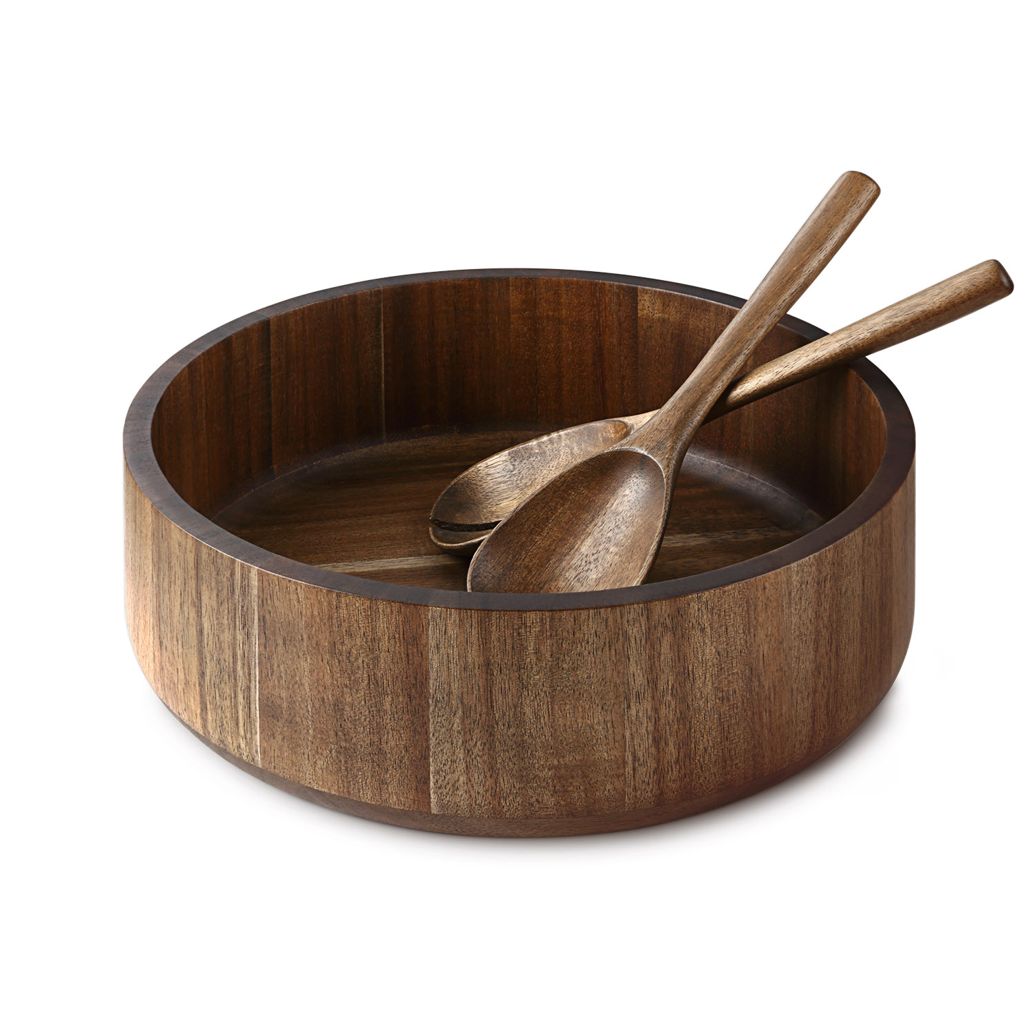 Miusco Rustic Wood Salad Serving Bowl Set with Tongs， 12