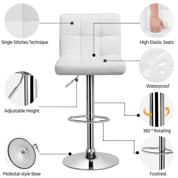 2pcs Faux Leather Modern Adjustable Swivel Counter Bar Stools， White