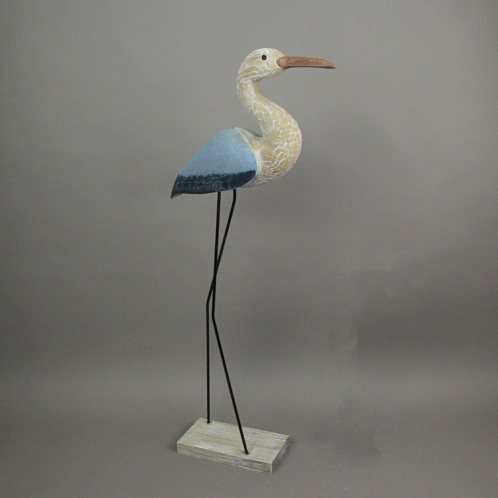 29 Inch Carved Wood Blue Heron Bird Statue Coastal Decor Sculpture Art   29.25 X 9.75 X 5 inches