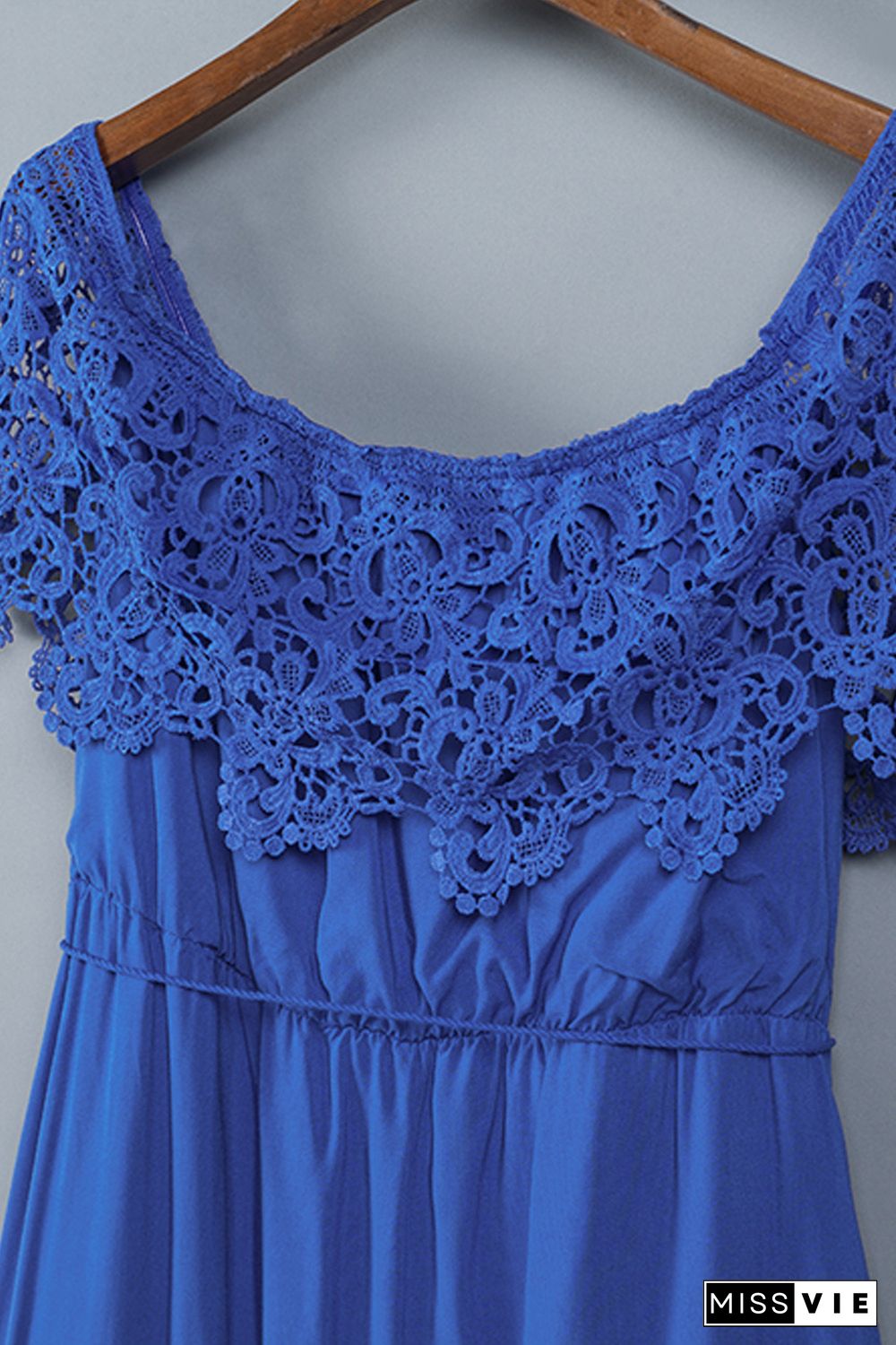 Blue Off-the-shoulder Lace Sleeves Plus size Dress