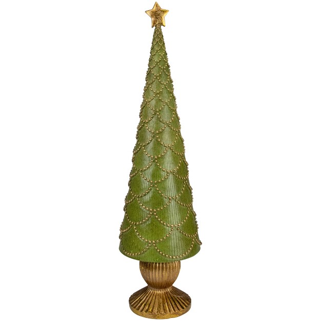 Green Christmas Tree Cone On Pedestal With Star Topper Tabletop Decor