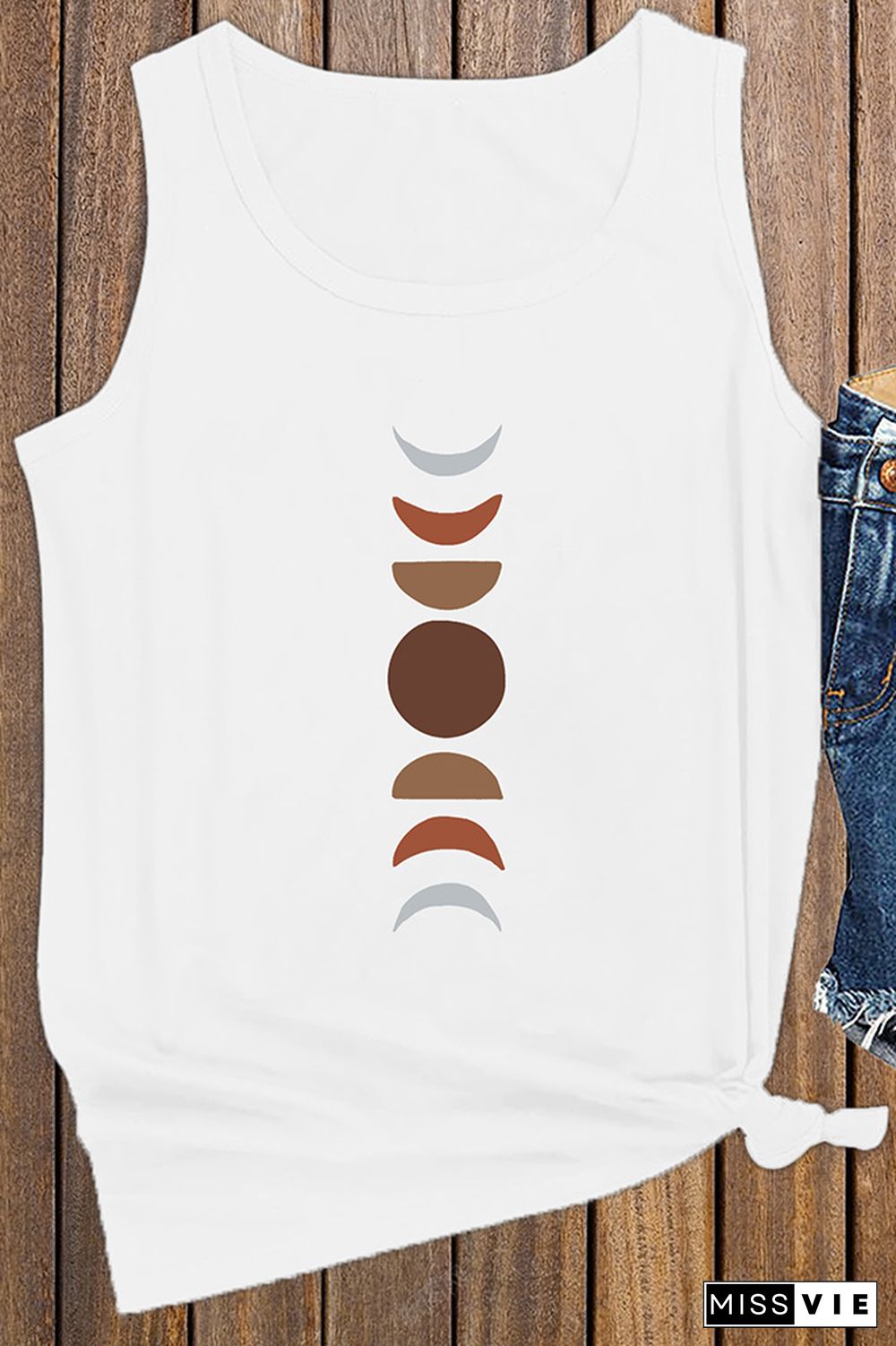 Terra-cotta Moon Phase Graphic Tank Top for Women