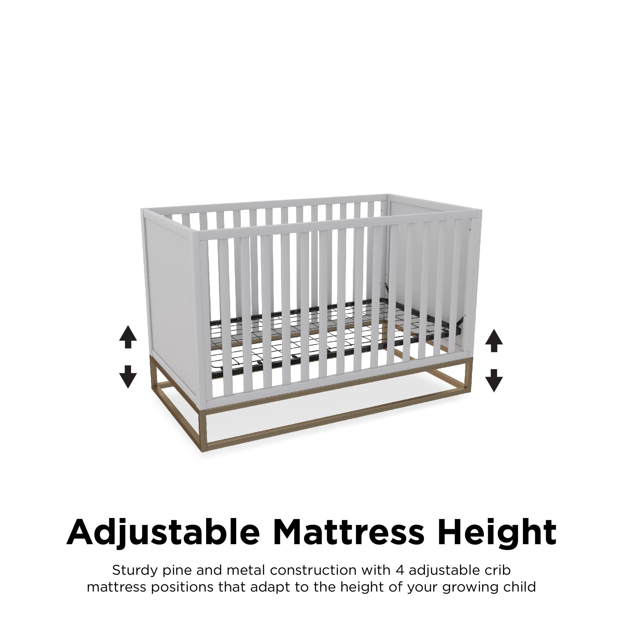 Little Seeds Haven 3 in 1 Convertible Wood Crib with Metal Base, Dove Gray with Gold Base