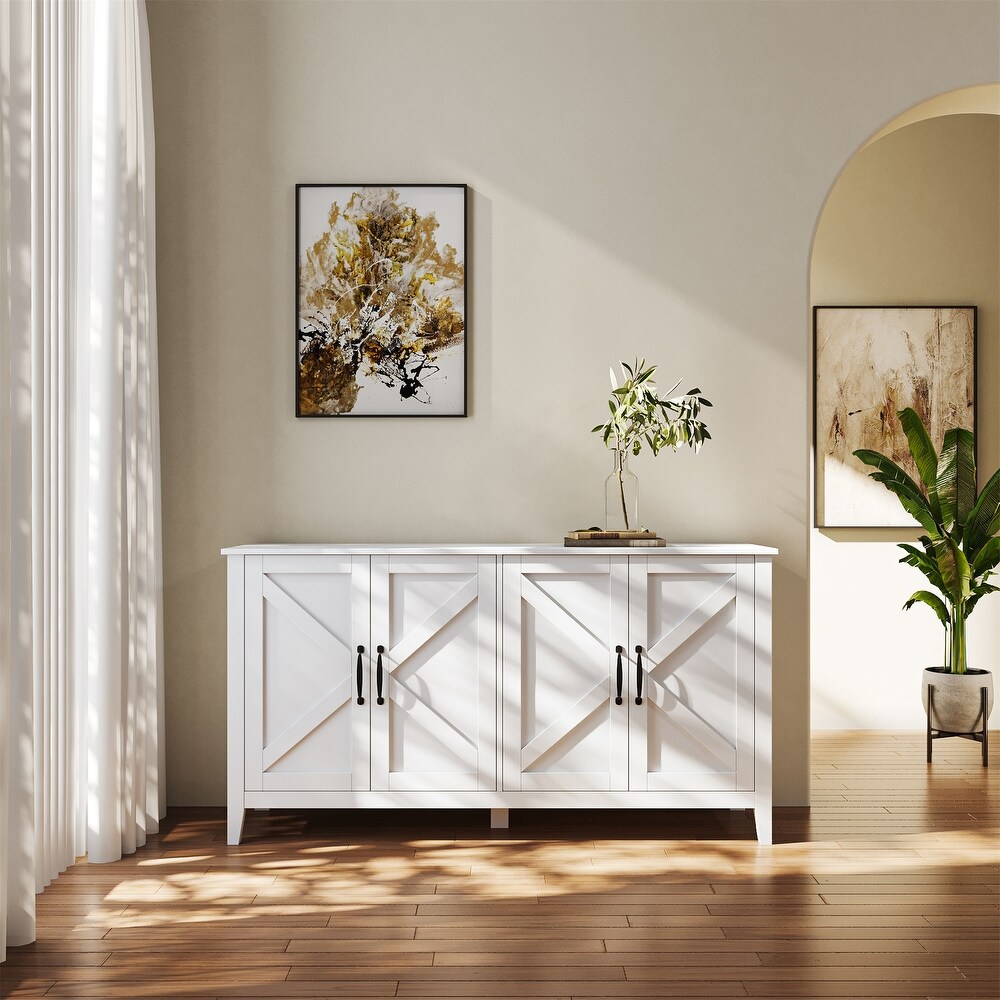 Freestanding Sideboard Storage Cabinet with 4 Doors and 4 Open Shelgves