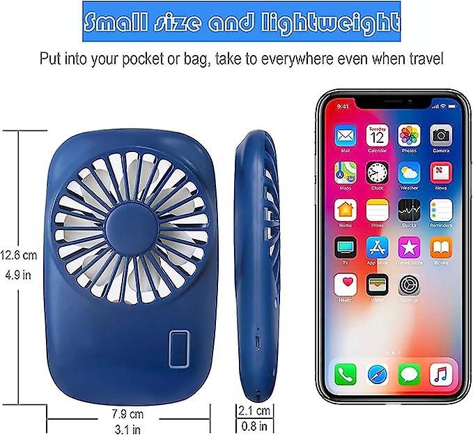 Handheld Mini Fan Powerful Small Personal Portable Fan Speed Adjustable Usb Rechargeable Cooling Kids Family Outdoor Travel Navy Blue