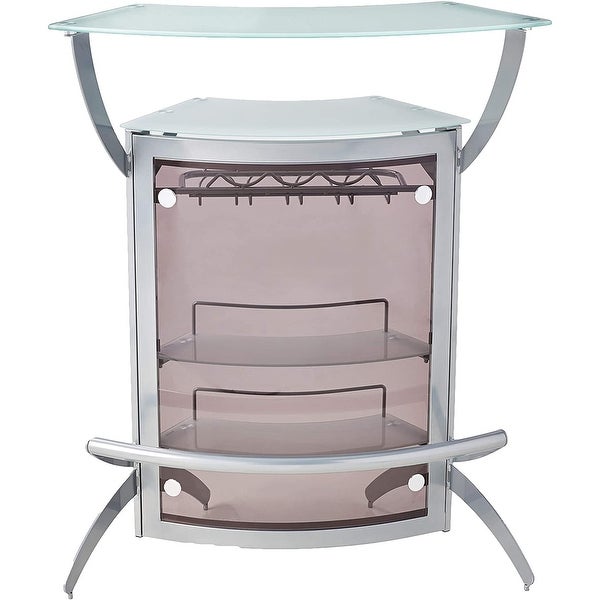 2-Shelf Bar Unit with Glass Top Silver， Frosted and Smoke - Silver