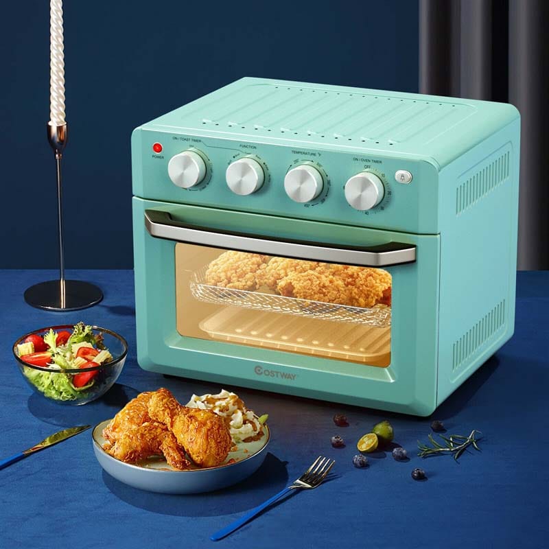 19 QT Toaster Oven Countertop, 7-in-1 1550W Convection Air Fryer with Timer, Temperature Control, 5 Accessories