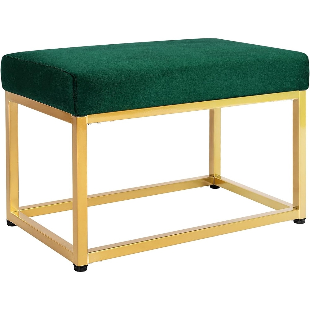 27.5 inch Wide Rectangle Footstool Ottoman Bench with Metal Base for Living Room  Green