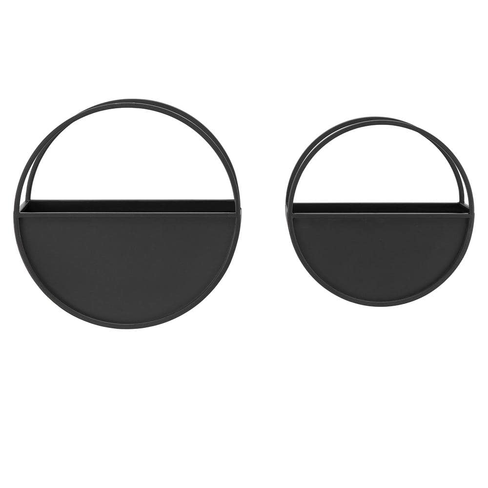 DANYA B Round Black Iron Wall Mounted Planters (Set of 2) FHB3059