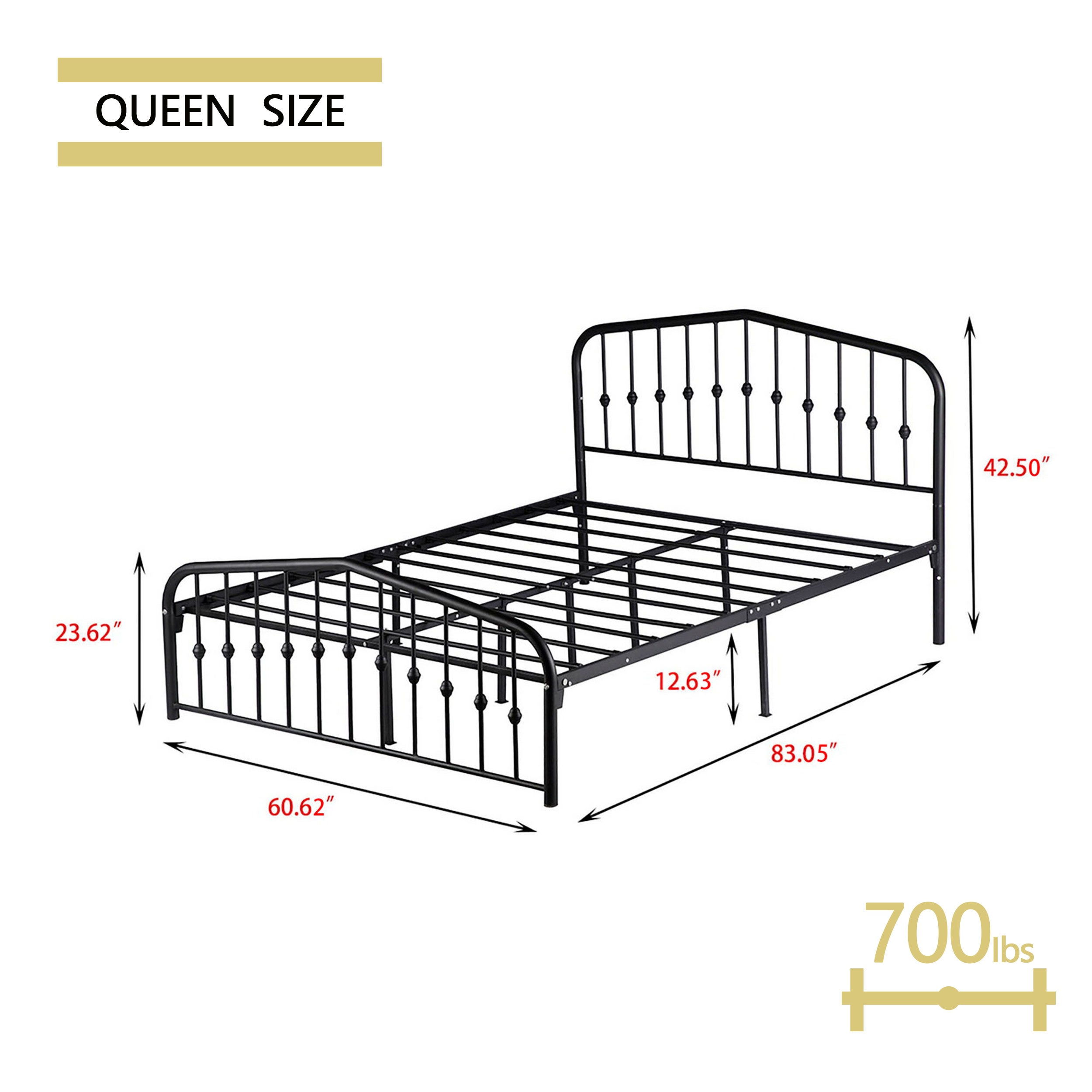 alazyhome Black Platform Metal Bed Frame, Suitable All Ages, Queen