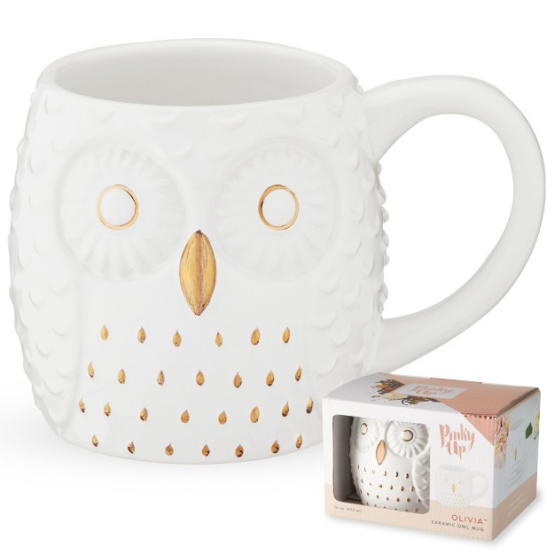 Pinky Up Olivia Owl Mug 3d White Ceramic With Gold Details Holds 16 Oz Coffee amp Tea Accessories