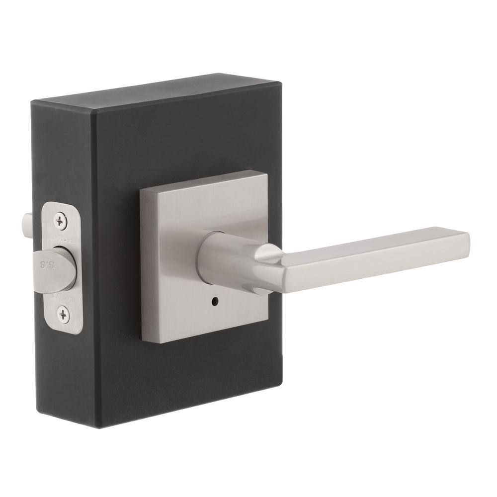 Kwikset Halifax Square Satin Nickel Privacy BedBath Door Handle with Lock 97300-894