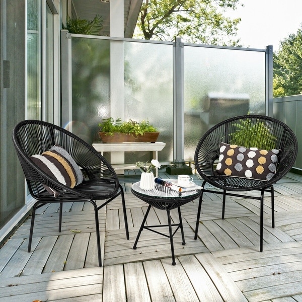 3PCS Patio Acapulco Furniture Bistro Set with Glass Table