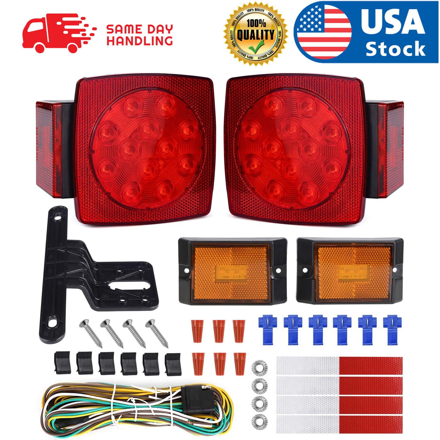 AOK 12V LED Submersible Trailer Tail Lights Kit Boat Marker Truck Waterproof Set