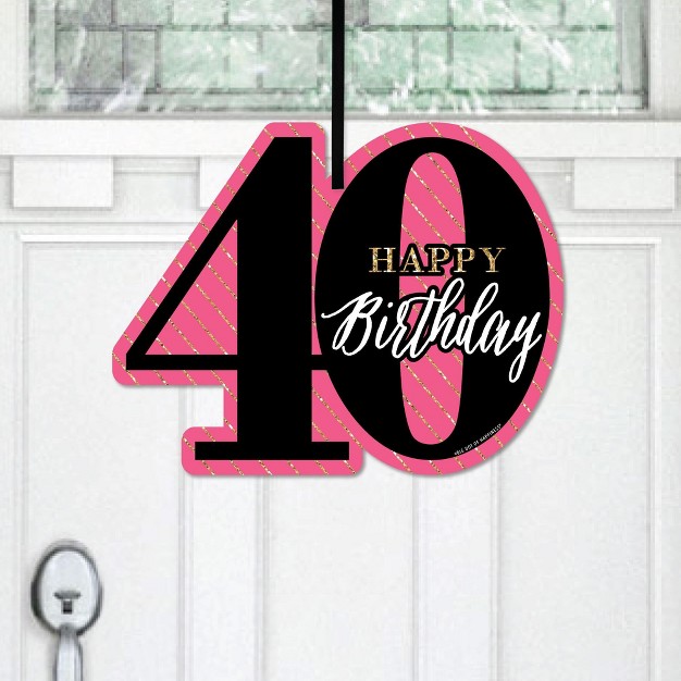 Big Dot Of Happiness Chic 40th Birthday Pink Black And Gold Hanging Porch Birthday Party Outdoor Decorations Front Door Decor 1 Piece Sign