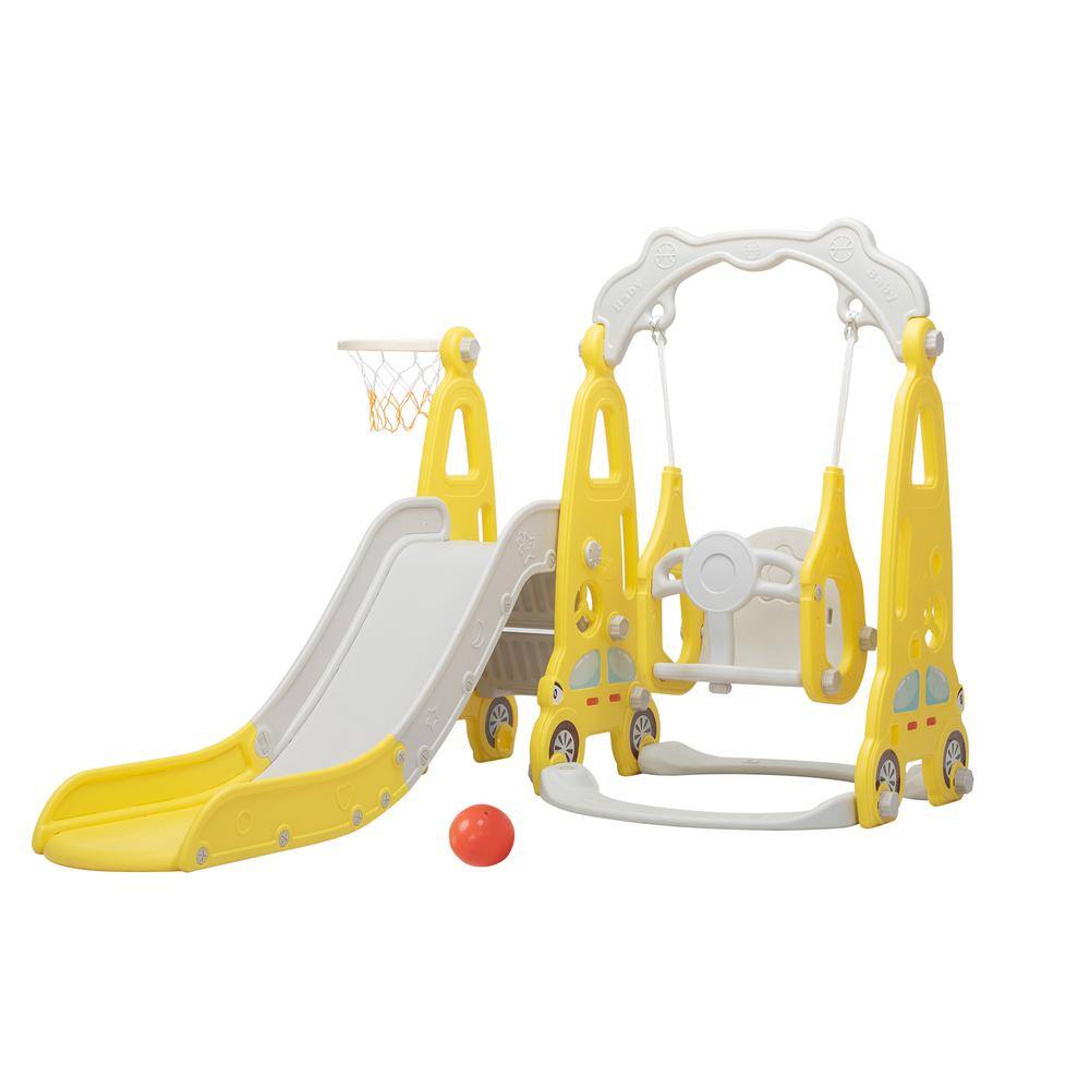 Nyeekoy 3-in-1 Kids Slide and Swing Set Toddler Climber Playset Indoor Outdoor Playground Yellow Plus Grey TH17X1001-T01