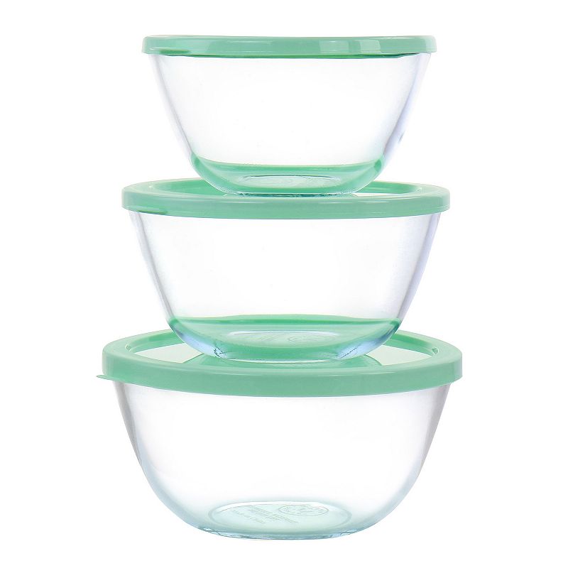 Martha Stewart 6 Piece Borosilicate Glass Prep Bowl Set with Plastic Lids in Mint