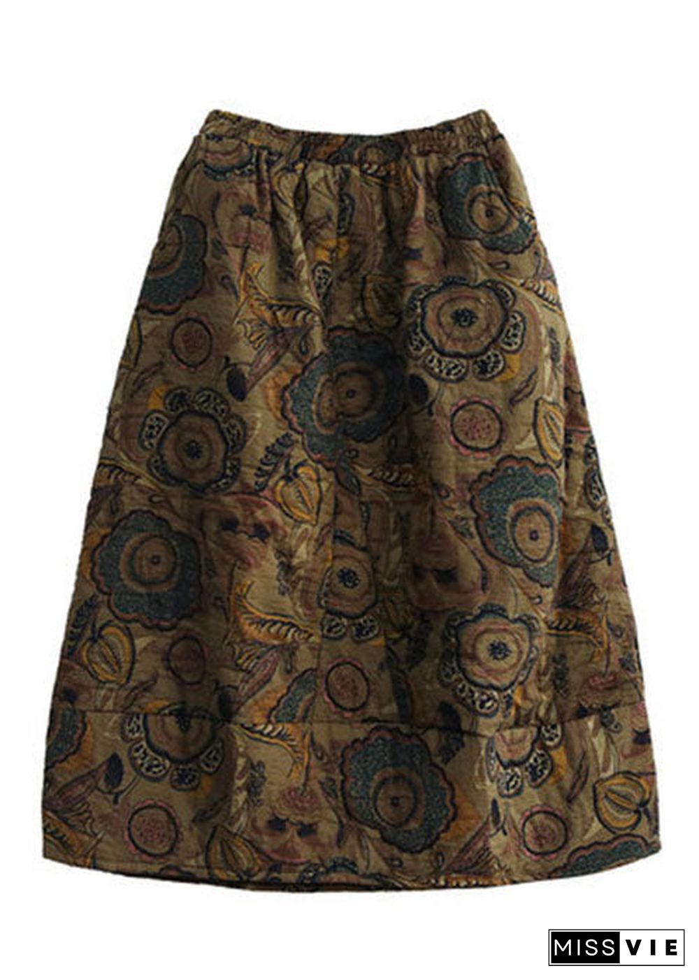 Women Black - texture Elastic Waist Patchwork Print Fine Cotton Filled Skirt Winter