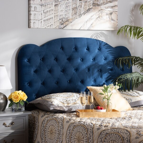 Clovis Modern and Contemporary Velvet Upholstered Headboard-Navy Blue - - 34808095