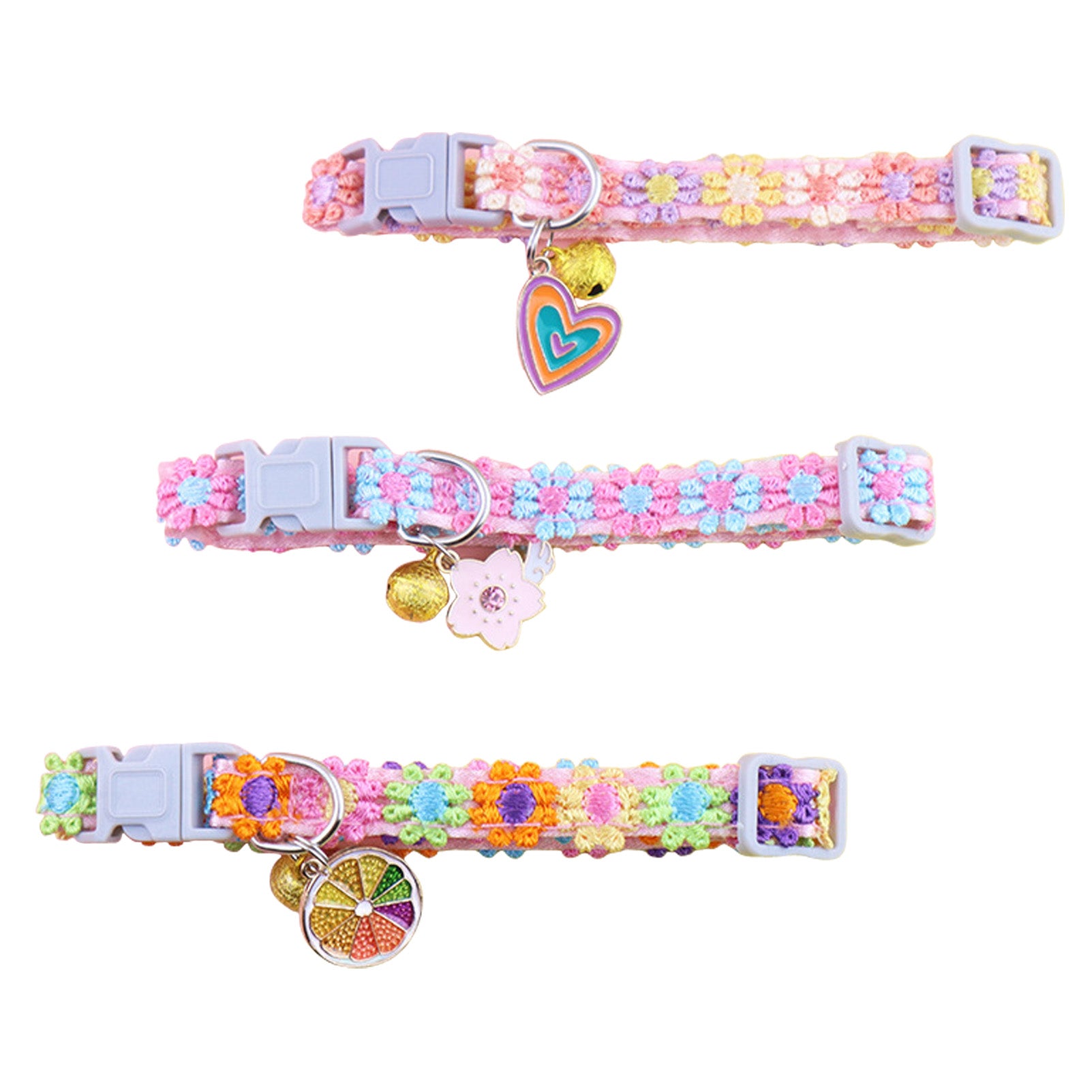 CHBORLESS 3 Pcs Colourful Flowers Cat Collar with Bell Adjustable Kitten Collar