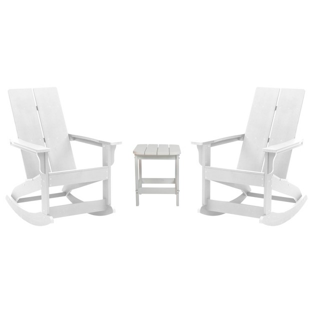 Merrick Lane Wellington 3 Piece Patio Furniture Set Includes All weather Uv Treated Adirondack Rocking Chairs And Side Table