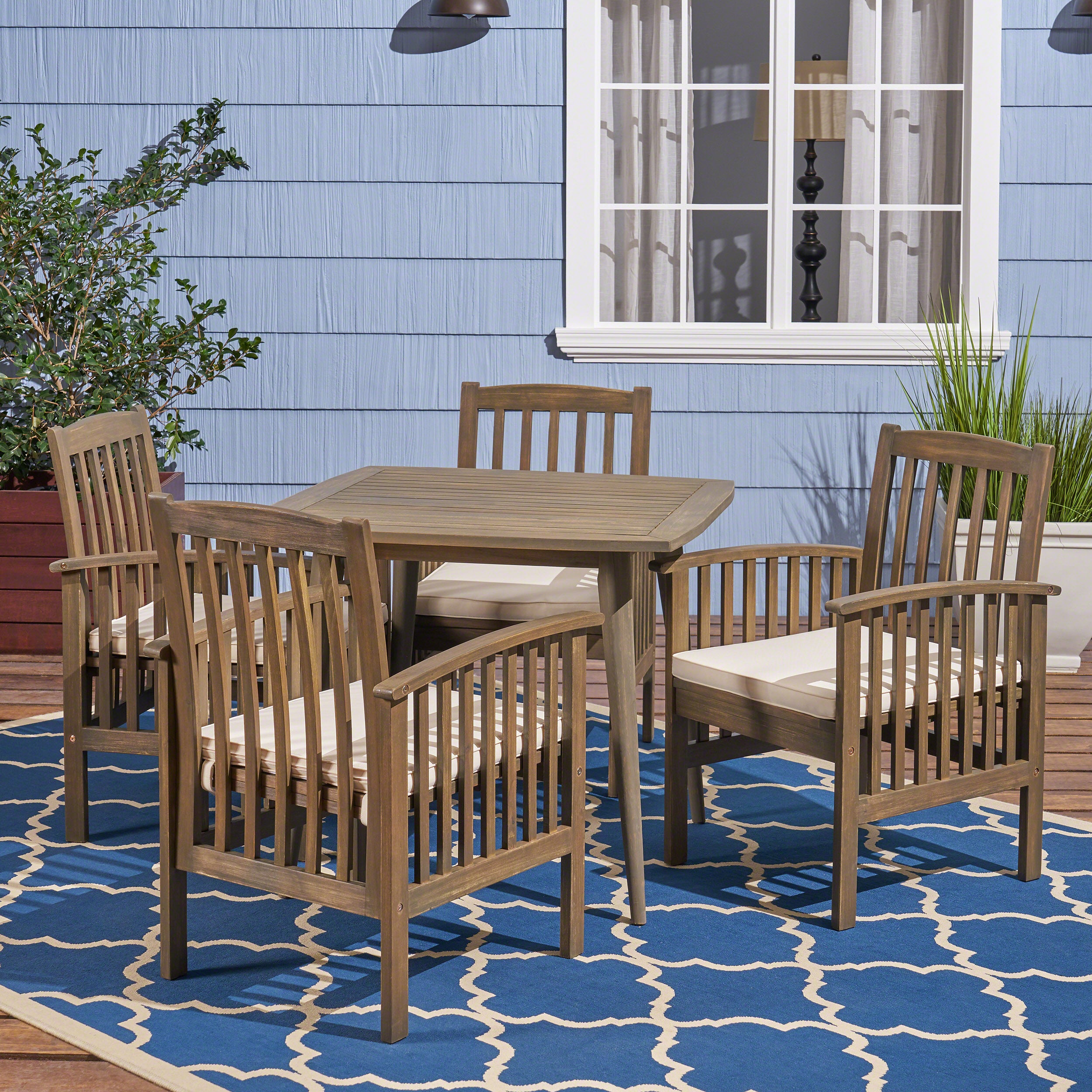 Phoenix Outdoor Acacia 4-Seater Dining Set with Cushions and 36