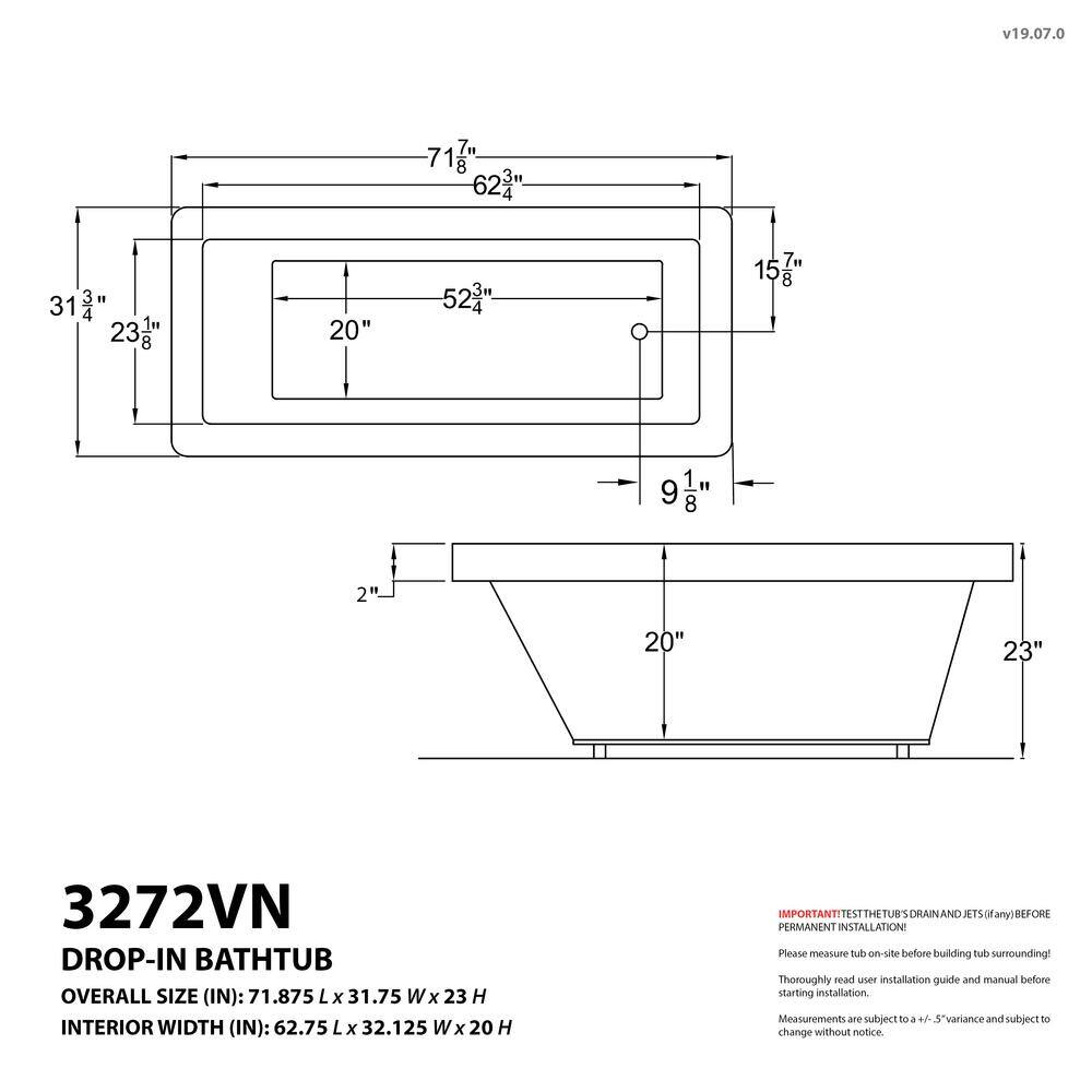 Universal Tubs Sapphire 6 ft. Rectangular Drop-in Air Bath Tub in White HD3272VNAR