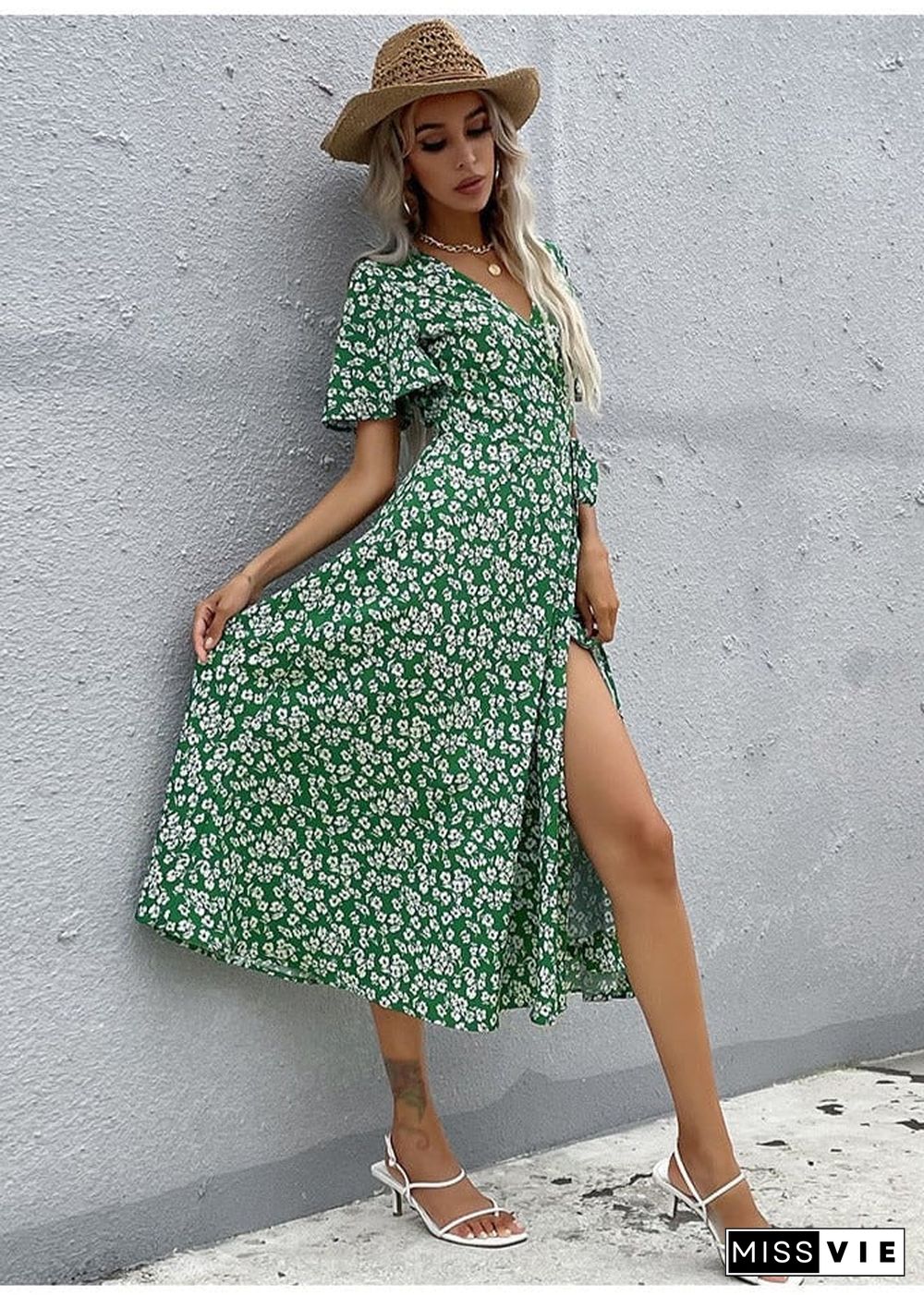 Boho High Waist Slim Printing Midi Dress Alona