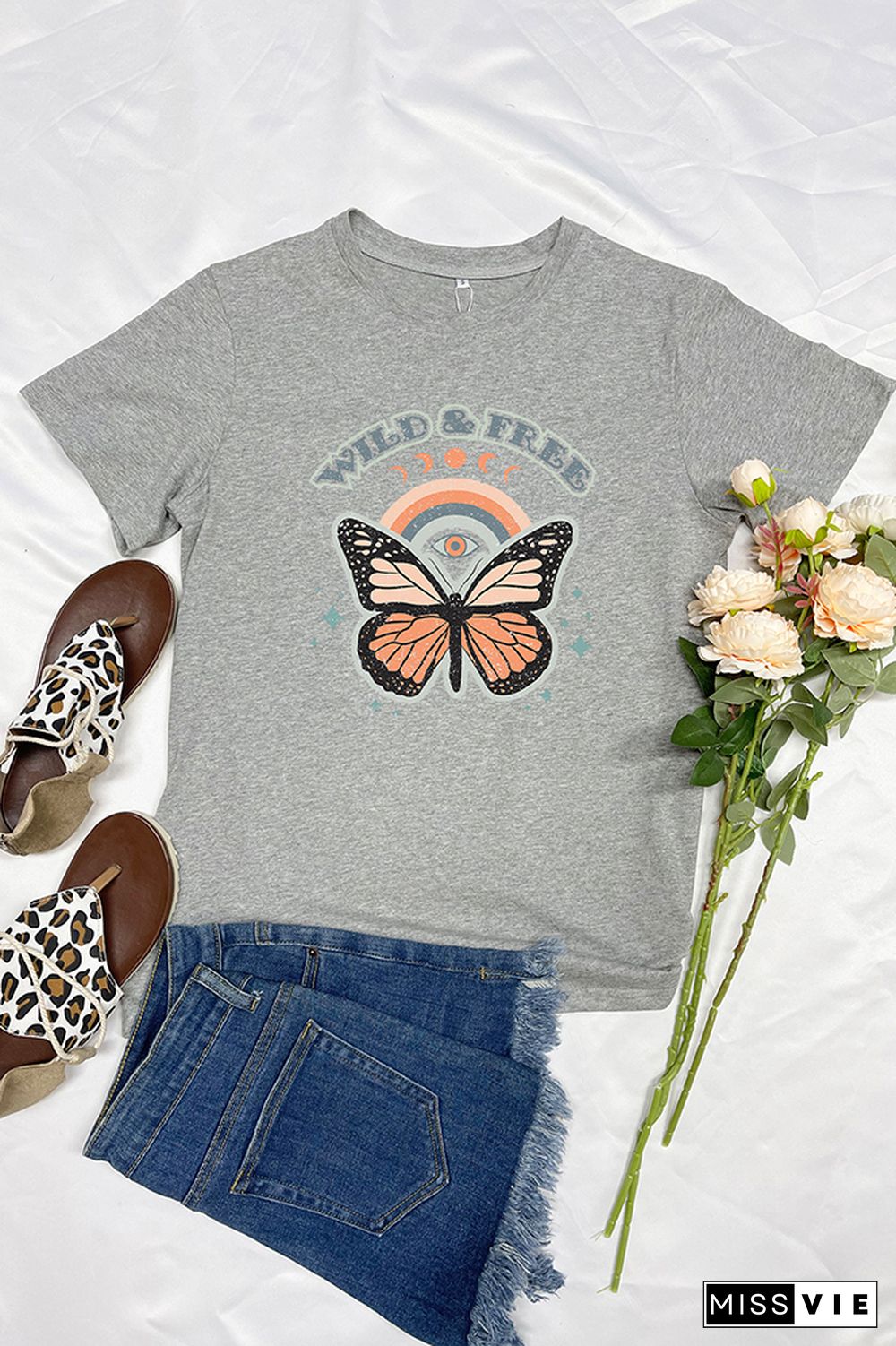 Wild and Free,Butterfly Graphic Tee Wholesale