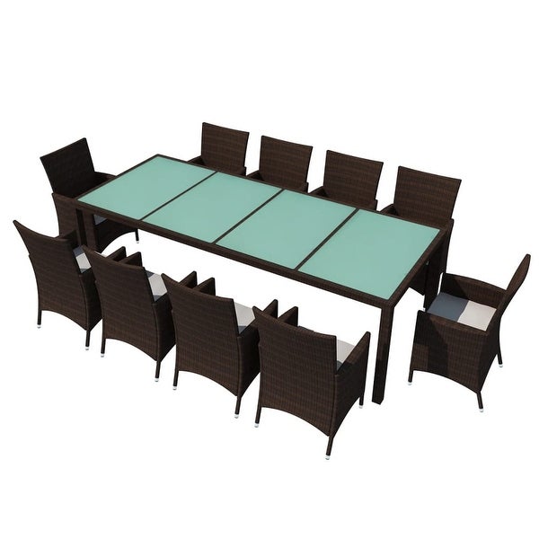 11 Piece Patio Dining Set with Cushions Poly Rattan Brown - Overstock - 37576257